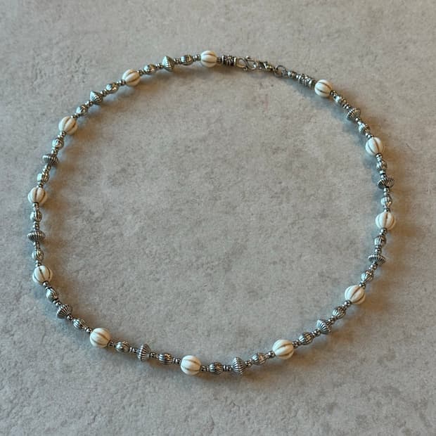 산호 호박석 실버 포인트 레이어드 목걸이