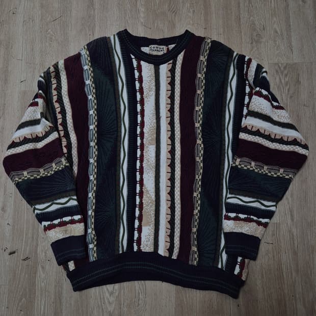 코튼 트레이더스 빈티지 아메카지 패턴 배색 케이블 니트 L(100)