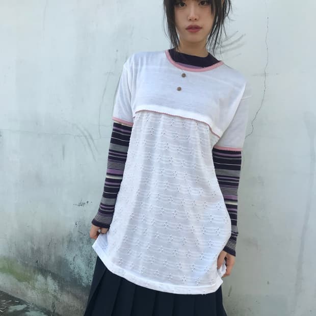 핑크 펀칭 티셔츠