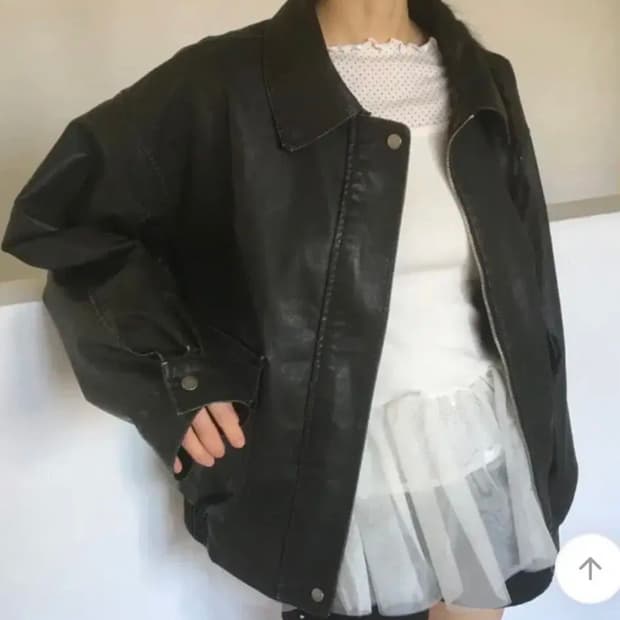 원더원더 블룸 빈티지 워싱 포켓 박시 레더 자켓