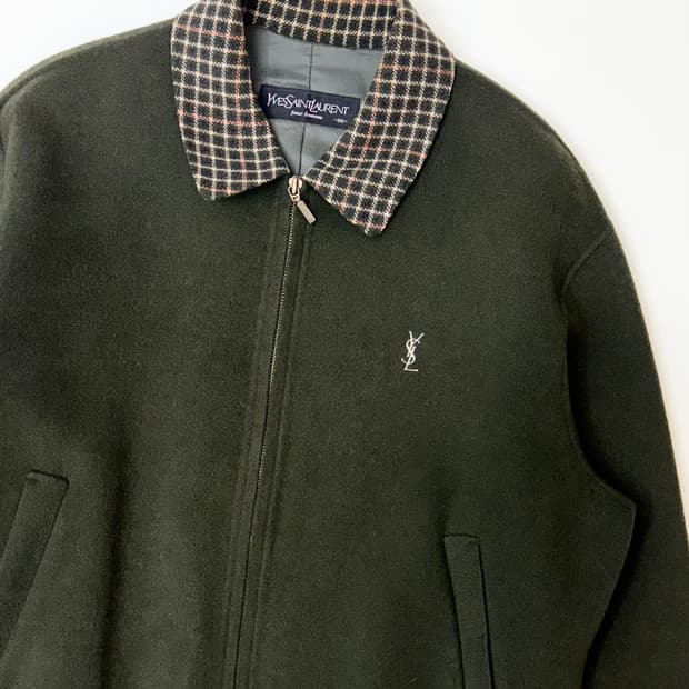 Ysl 생로랑 체크 카라 카키 울 자켓