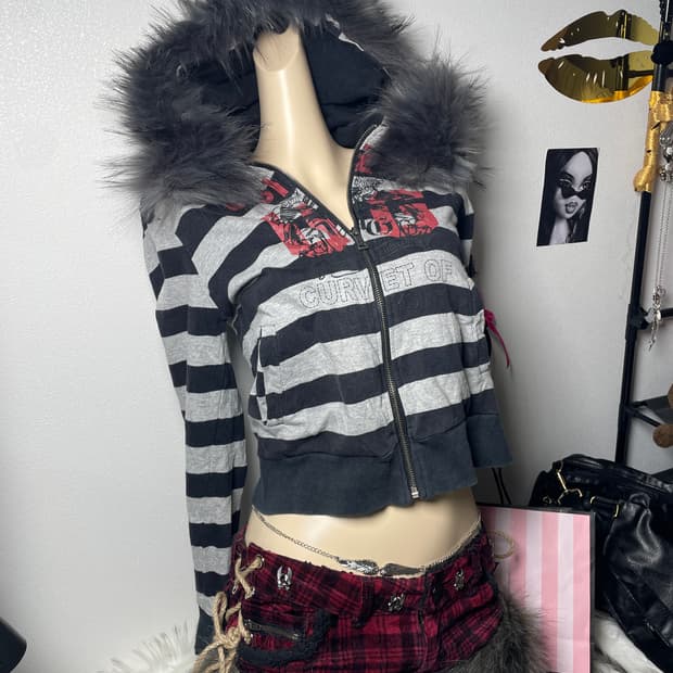 빈티지 UGIZ 퍼 스트라이프 후드집업