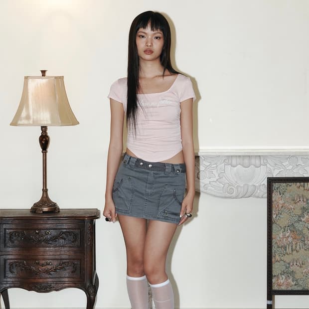 플리즈노팔로우 Romy Logo Short Top 베이비 핑크