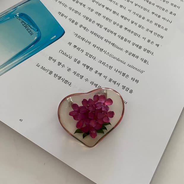 하트모양 압화 플라워 브로치