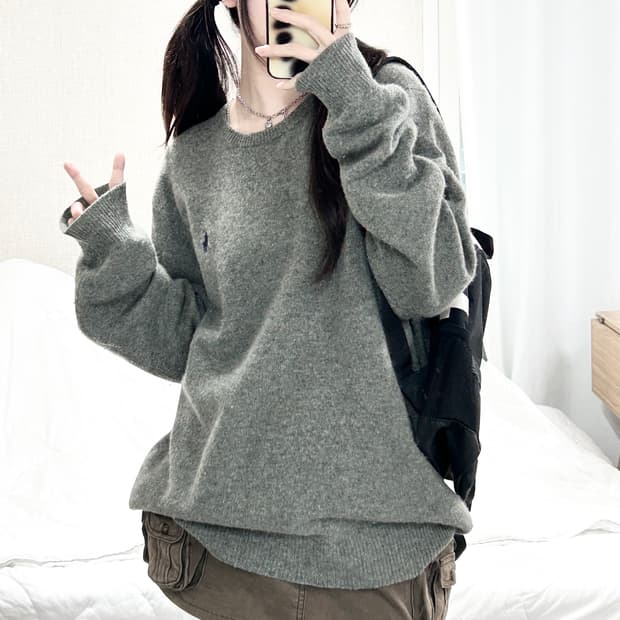 폴로 네이비포니 그레이 램스울 니트