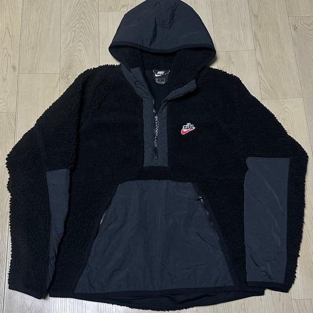 나이키 블랙 후드 후리스 반집업