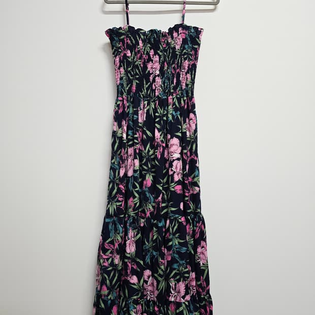 케네스레이디 플라워 롱 원피스  스모크 주름