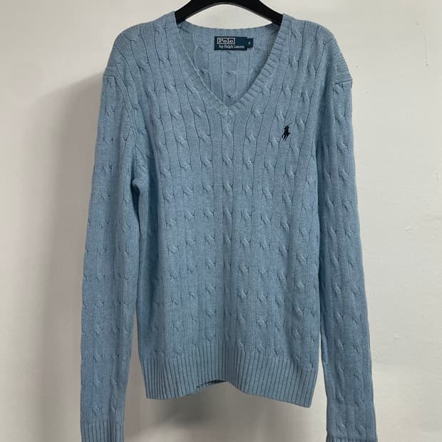 폴로 랄프로렌 스카이블루 브이넥 케이블 니트 (on.579)