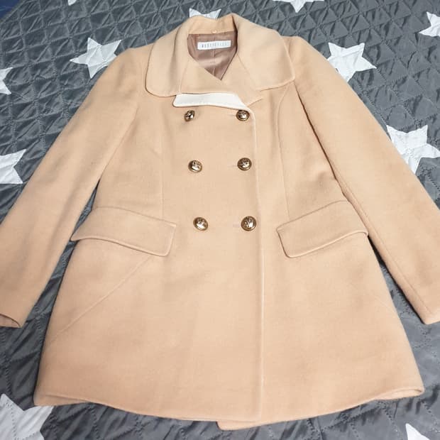 베스띠벨리 슬림핏 울 금장버튼 미디코트 베이지 (55)