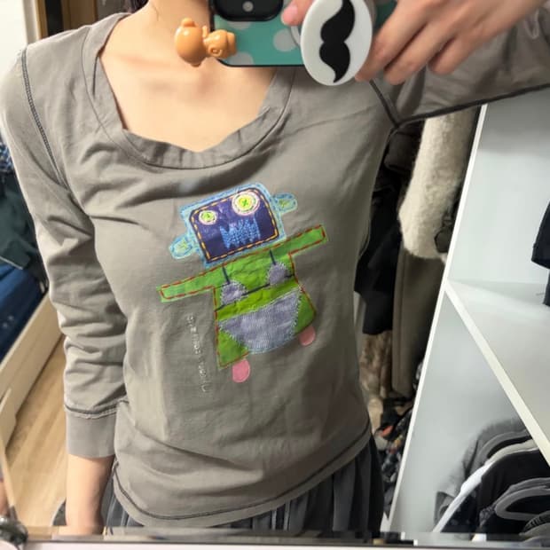 빈티지 로봇 7부 티셔츠