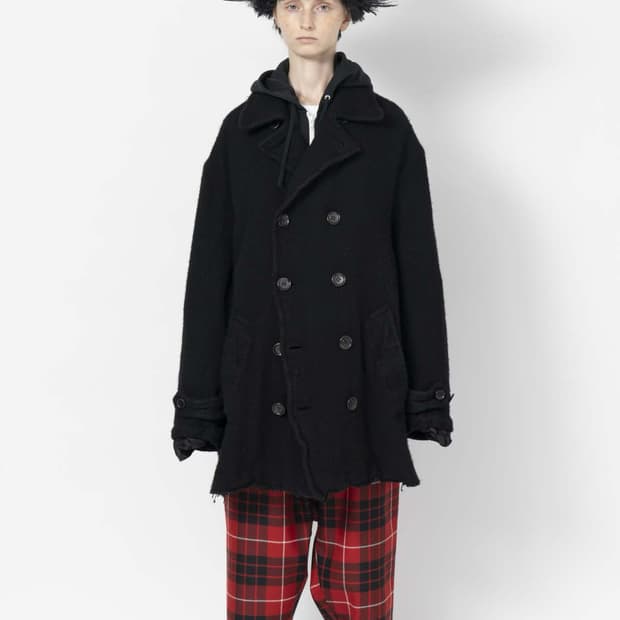 꼼데가르송 블랙 오버사이즈 축융 울 피코트