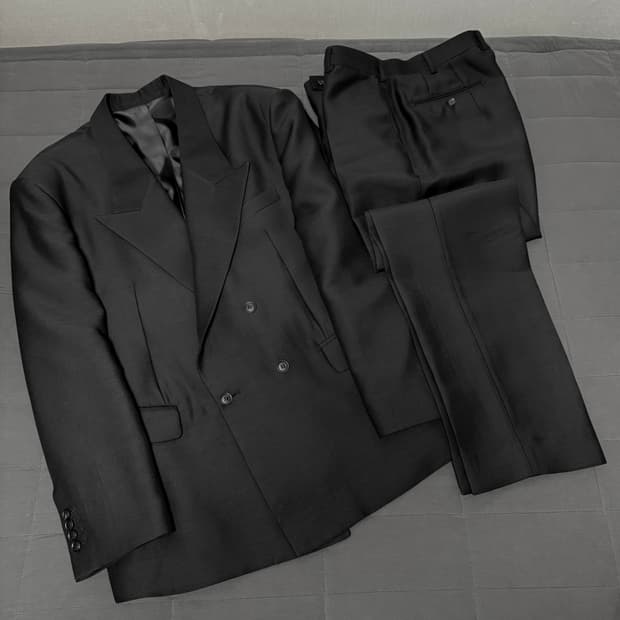 LEMETEQUE 르메테크 블랙 울 실크 더블 슈트 셋업 105 사이즈