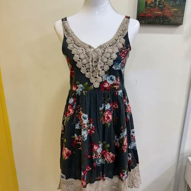 vtg 빈티지 플라워 레이스 슬리브리스 원피스
