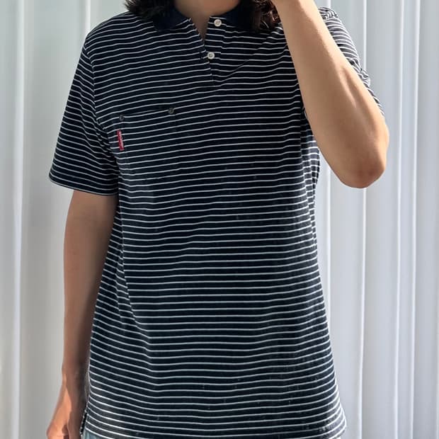 [L]스투시 스트라이프 포켓 카라티