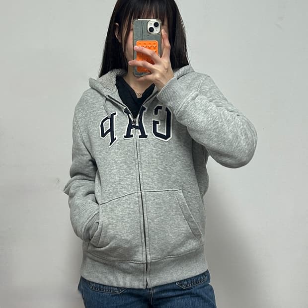 갭 자수로고 울프죠 후드집업 그레이