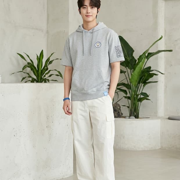 맨체스터 시티 반팔 후드티 그레이