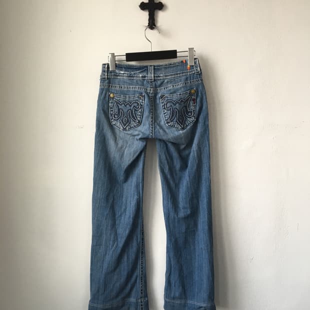Back pocket point denim pants