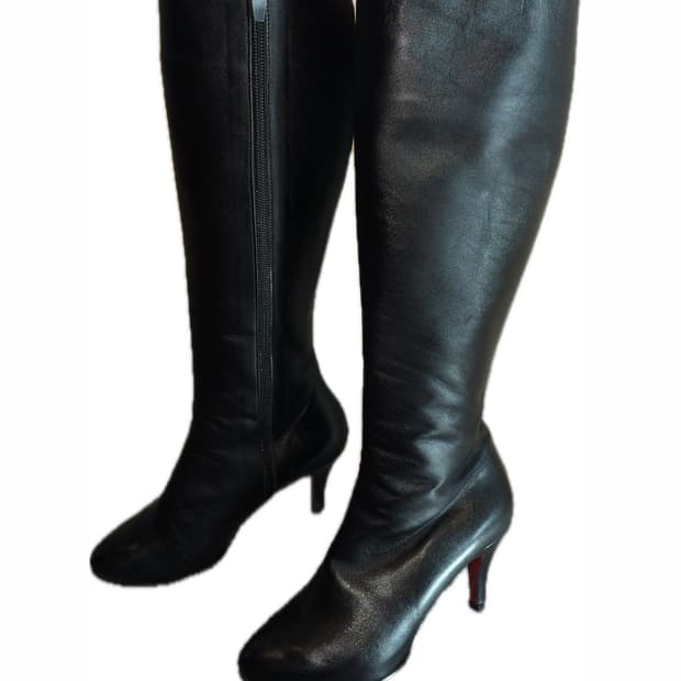 Leather slim long boots black