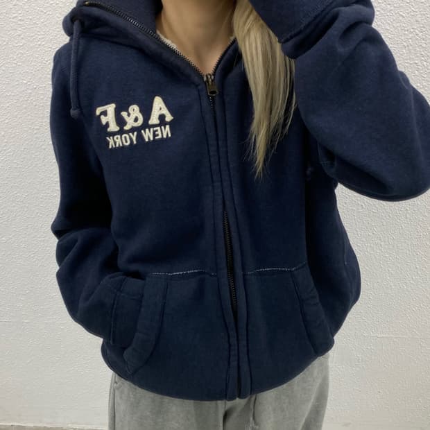 아베크롬비 로고 네이비 뽀글이 후드집업 XXL