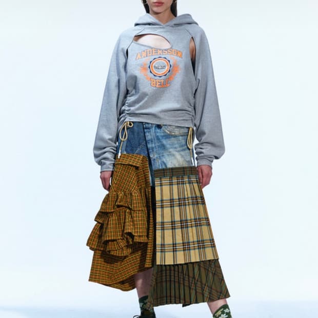 앤더슨벨 컷아웃 후드티 S/M 멜란지 그레이