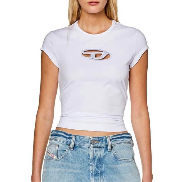 디젤 T-안지 피카부 로고 티셔츠 화이트