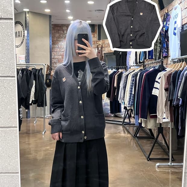 메종키츠네 울 가디건 차콜 XL  #csz4151