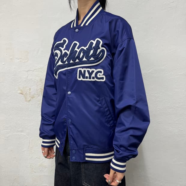 쇼트(Schott) 22ss 블루컬러 스펠링 로고 나일론 바시티 자켓