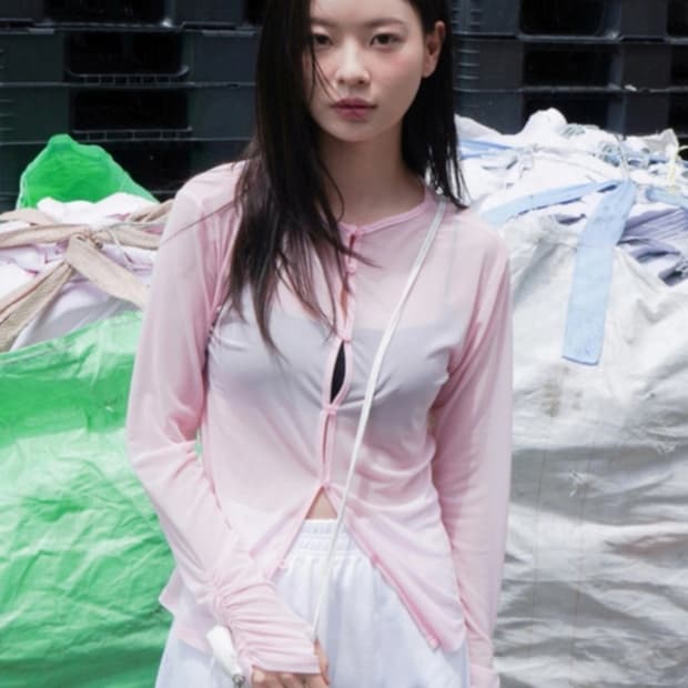 Woohwa 우화 메쉬 가디건 핑크