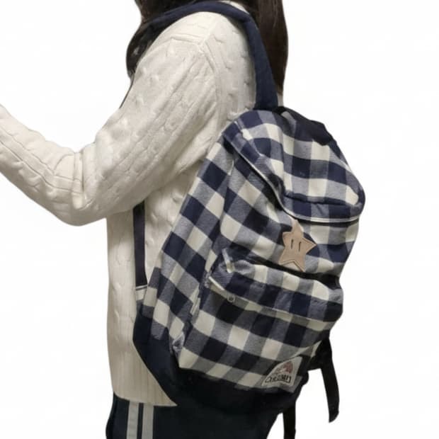 일본 콜맨 빈티지 체크 백팩/모리걸