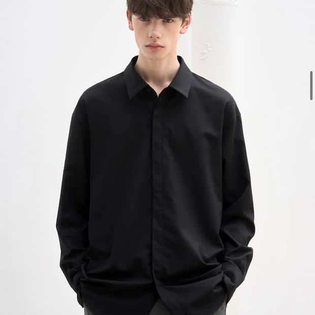 (L) 드로우핏 오버사이즈 히든 미니멀 셔츠 [BLACK] 판매