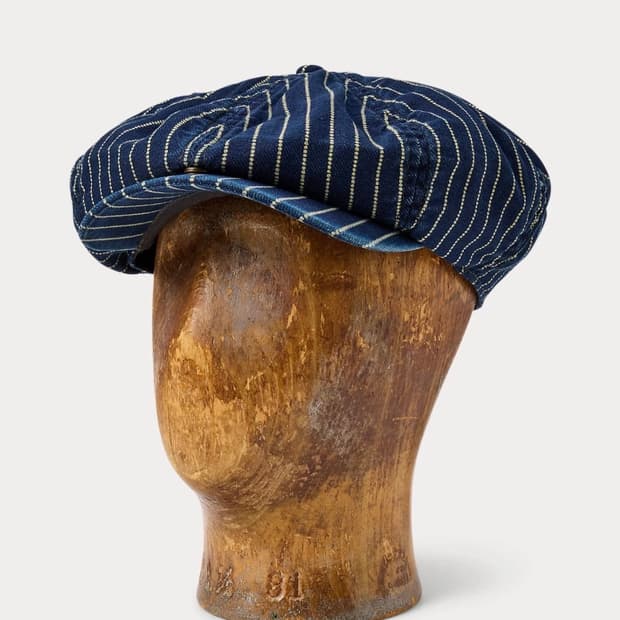 RRL 인디고 도트 스트라이프 트윌 뉴스보이 캡 58cm