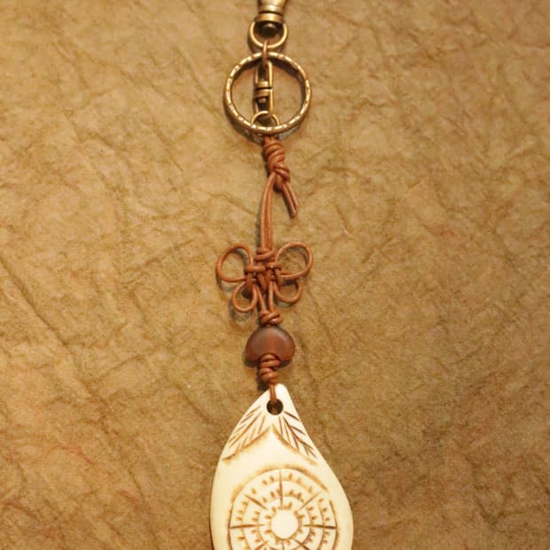 가지 소뿔 가죽끈 나비매듭 열쇠고리