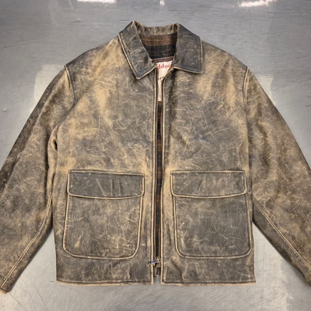 90s Henry Maddock hard faded 레더 자켓