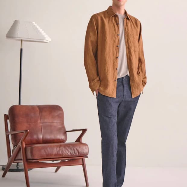 새제품]띠어리 어빙 린넨 셔츠 / L / 딥 타바코