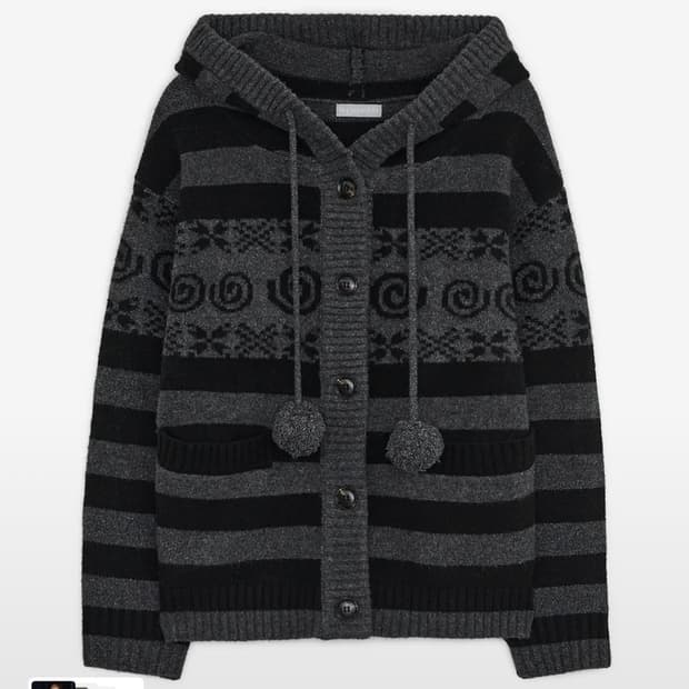 허그유어스킨 엔젤 윙 후드 폼폼 가디건 (차콜)