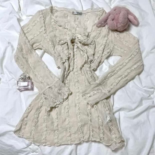 로사체리 레이스 리본 로걀탑 롱슬리브 블라우스 모리하구미페어리레스트로즈