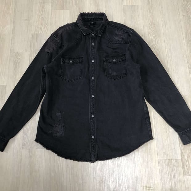 (XL) 자라 ZARA 디스트로이드 데님 웨스턴 셔츠 자라 데님셔츠 블랙