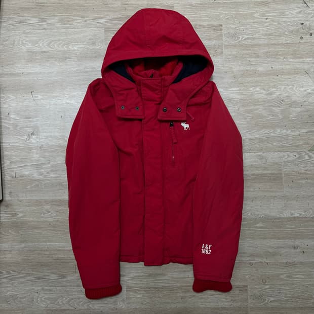 아베크롬비 여성 니트 트리밍넥 후드 바람막이 점퍼 [레드] L/100