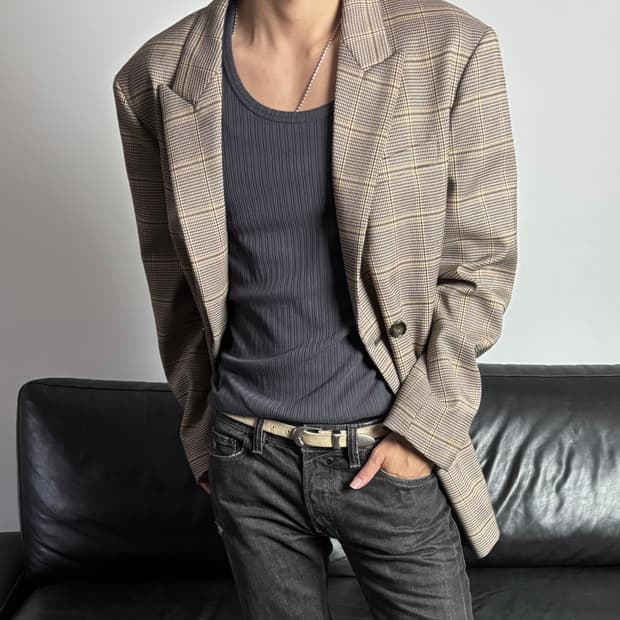 Andersson bell 체크 더블 블레이저 xl