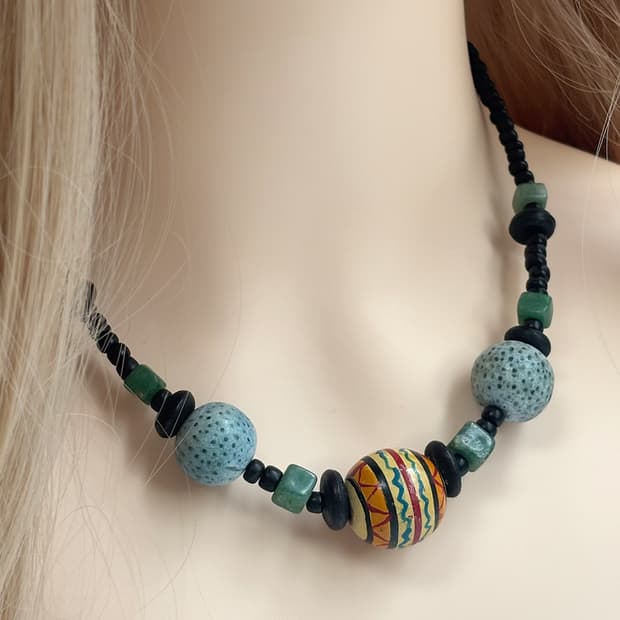earthstone beads mixed ethnic necklace