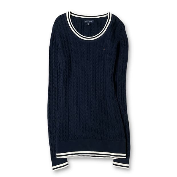 타미힐피거 네이비 로고 꽈배기 긴팔 니트 XS