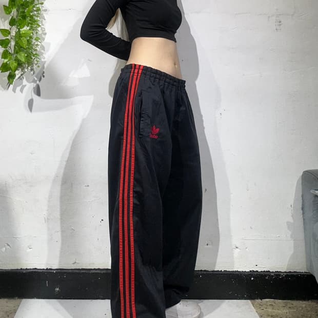 80s 아디다스 블랙 와이드 파이어버드 트레이닝 팬츠 추리닝 바지 M