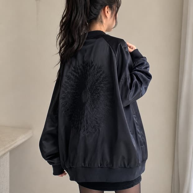 🖤✨ H&M 백자수 새틴 봄버 블랙 L