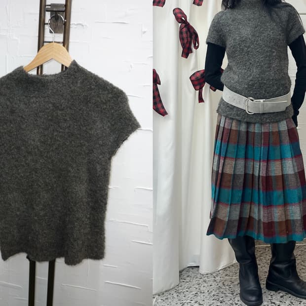 charcoal boucle knit top