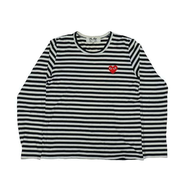 [정품]꼼데가르송 플레이 하트 로고 스트라이프 롱슬리브