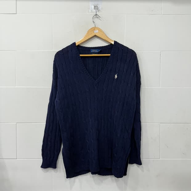 폴로 브이넥 꽈배기 트임 니트