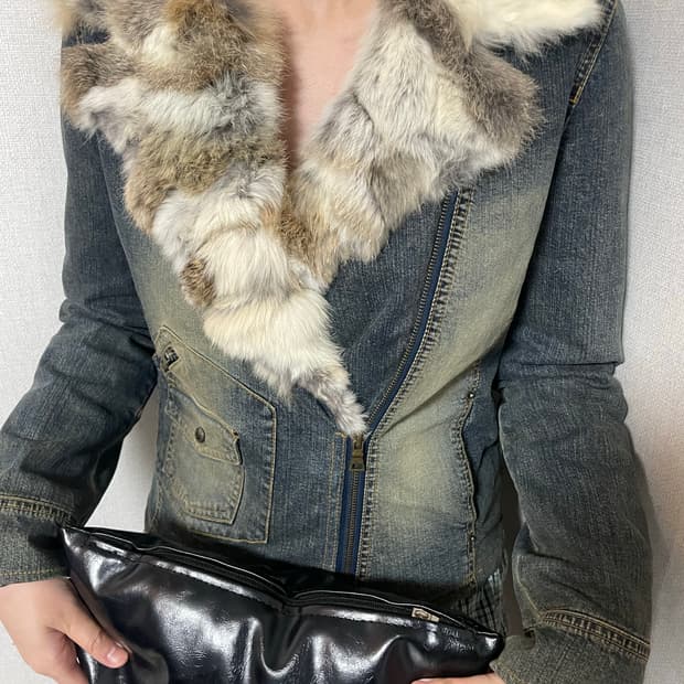 Leopard denim fur jacket