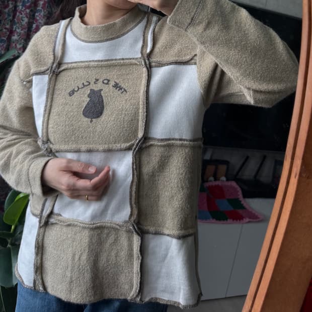 빈티지 패치워크 고양이 프린트 티셔츠 넘 귀여워요