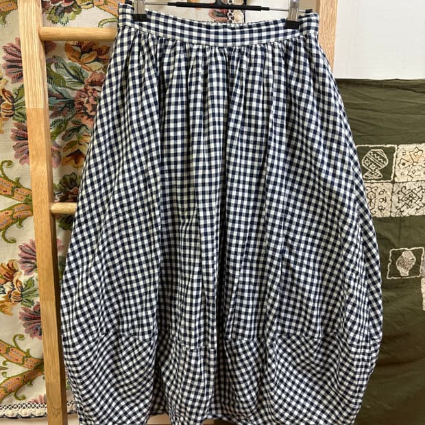 일본 st 모리 체크 벌룬 롱 스커트 