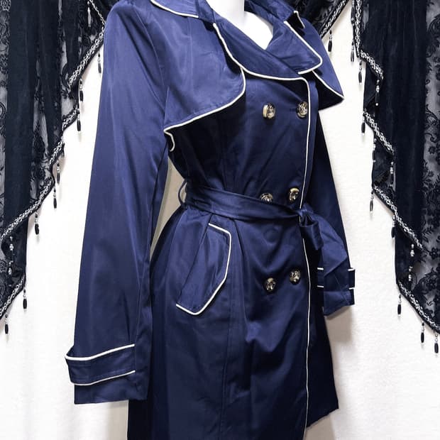 네이비 배색 견장 트렌치코트 자켓 오네갸루 고스펑크 핀터 로맨틱고딕